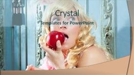  Presentation with princess - Colorful PPT layouts enhanced with blond fashion princess eating apple with spring flowers dress on blue wardrobe backdrop and a light blue colored foreground