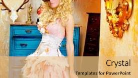  Presentation with baroque - Audience pleasing PPT theme consisting of blond fashion woman in vintage grunge baroque house with umbrella backdrop and a yellow colored foreground