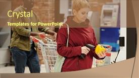  Presentation with cost - Presentation enhanced with blond-female-consumer-scanning-yellow background and a coral colored foreground