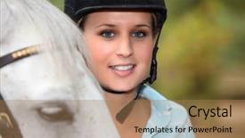  Presentation with rider - Beautiful slide set featuring blond female horse rider backdrop and a coral colored foreground