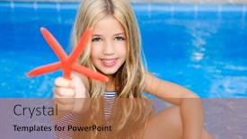  Presentation with starfish - Beautiful PPT layouts featuring blond girl in summer vacation pool with starfish backdrop and a coral colored foreground