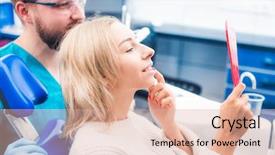  Presentation with girl in red dress - Audience pleasing presentation theme consisting of blond girl looking in red backdrop and a lemonade colored foreground
