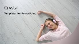  Presentation with barbie girl - Slide set having blond girl relaxing on wooden background and a light gray colored foreground