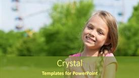  Presentation with amusement park - Colorful presentation design enhanced with blond girl seven years at an amusement park girl seven years backdrop and a tawny brown colored foreground