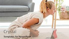  Presentation with stretch - Audience pleasing presentation theme consisting of blond-girl-stretch-her-legs backdrop and a soft green colored foreground