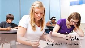  Presentation with pretty girl - Slide deck enhanced with pretty blond girl taking background and a coral colored foreground