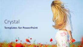  Presentation with poppies - Slide deck with blond girl with beautiful long hair in field of poppies in summer background and a sky blue colored foreground