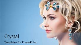  Presentation with golden woman - Cool new slide deck with blond girl with luxury golden backdrop and a light blue colored foreground