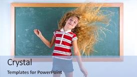  Presentation with chalk board - Beautiful PPT theme featuring blond hair at school classroom backdrop and a light blue colored foreground