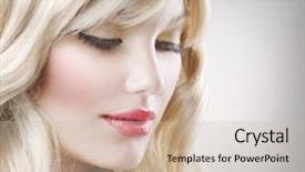  Presentation with hair - Presentation design featuring blond hair beautiful woman portrait background and a soft green colored foreground