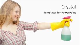 Presentation with spray - Amazing theme having blond-haired woman holding a spray bottle against white background backdrop and a white colored foreground