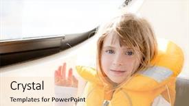  Presentation with lifesaver - Cool new presentation theme with blond kid girl with marine yellow lifesaver jacket in a boat interior backdrop and a lemonade colored foreground
