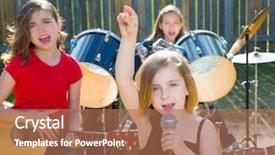  Presentation with live music concert - PPT theme with music kids - blond kid singer girl singing background and a coral colored foreground