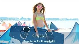  Presentation with kite - Presentation theme with blond kite surf teen girl in summer beach at mediterranean background and a ocean colored foreground