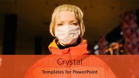  Presentation with mask - Cool new presentation design with blond-lesbian-woman-with-mask backdrop and a red colored foreground