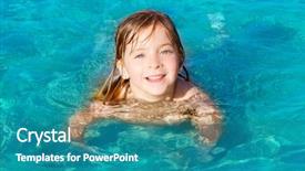  Presentation with turquoise beach - Audience pleasing presentation theme consisting of blond little girl swimming on turquoise beach in ibiza backdrop and a teal colored foreground