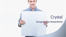  Presentation with happy young student girl holding - Beautiful theme featuring blond man holding a banner backdrop and a  colored foreground