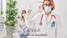  Presentation with syringe - Slides with blond-man-wearing-doctor-uniform background and a light gray colored foreground