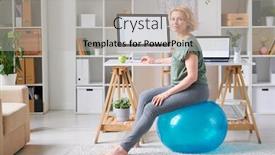  Presentation with mature female surgeon - Presentation design with blond-mature-female-in-activewear background and a light gray colored foreground