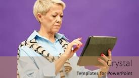  Presentation with scrolling - Theme featuring blond-mature-woman-in-blue background and a coral colored foreground