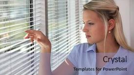  Presentation with office ergonomics man worker exercising - Audience pleasing presentation design consisting of blond office worker peering backdrop and a light blue colored foreground