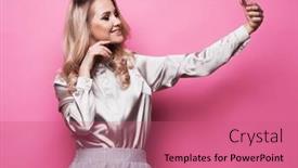  Presentation with self - Theme featuring blond-pretty-woman-taking-photo background and a coral colored foreground