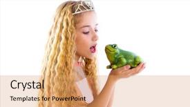  Presentation with frog - Beautiful slide deck featuring blond princess girl kissing backdrop and a coral colored foreground
