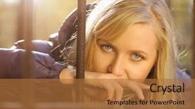  Presentation with sad woman - Amazing PPT theme having blond sad woman in sunny day backdrop and a red colored foreground