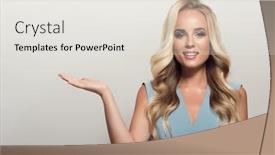 Presentation with long hair - Slide deck having blond smiling woman with long curly beautiful hair background and a light gray colored foreground