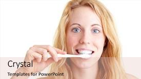  Presentation with teeth - PPT layouts with blond-woman-brushing-her-teeth background and a lemonade colored foreground