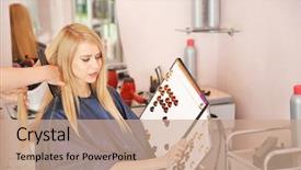  Presentation with hair color - Slides with blond woman choosing from hair background and a coral colored foreground