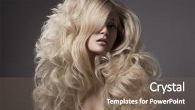  Presentation with long hair - Cool new presentation design with blond woman curly long hair backdrop and a violet colored foreground