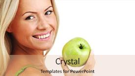  Presentation with green apple - Colorful PPT theme enhanced with blond woman eat green apple backdrop and a  colored foreground