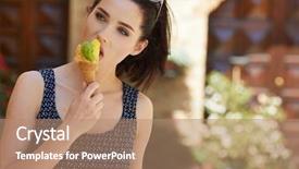  Presentation with blessing - PPT theme having blond woman eating italian ice background and a coral colored foreground