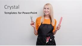  Presentation with hands holding - Audience pleasing presentation design consisting of blond-woman-hairdresser-holding backdrop and a light gray colored foreground