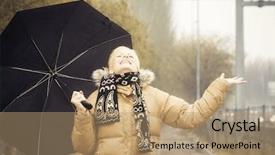  Presentation with rainy day - Colorful slide deck enhanced with blond woman in a rainy backdrop and a coral colored foreground