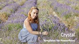  Presentation with blue flower bulb field - Audience pleasing PPT theme consisting of blond woman in blue sundress backdrop and a  colored foreground