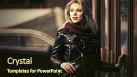  Presentation with city street - Amazing slide set having blond woman in leather jacket backdrop and a wine colored foreground