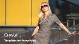  Presentation with windows - Theme with blond woman in sunglasses against office windows background and a gray colored foreground