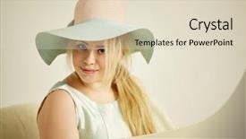  Presentation with wide - Theme enhanced with blond woman in wide-brim background and a soft green colored foreground