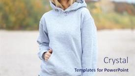  Presentation with design fashion - Presentation theme with blond-woman-is-standing background and a sky blue colored foreground