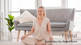  Presentation with floor - Slide set featuring blond-woman-meditates-sitting background and a coral colored foreground