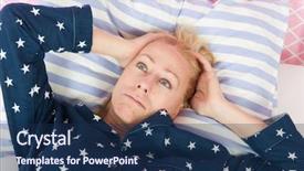  Presentation with woman menopause - Beautiful PPT theme featuring blond woman of mature age backdrop and a navy blue colored foreground