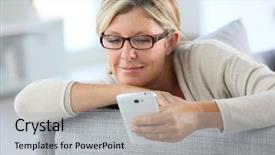  Presentation with text message - Audience pleasing PPT theme consisting of close-up fashion portrait of gorgeous woman in stylish winter fluffy coat and posing backdrop and a gray colored foreground.