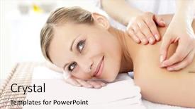  Presentation with acupuncture - Presentation theme featuring blond woman receiving an acupuncture background and a lemonade colored foreground