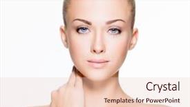  Presentation with plain clear navy blue blue and white cloudy - Slide deck consisting of blond woman with clean face background and a lemonade colored foreground