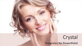  Presentation with curly hair - Cool new PPT theme with blond woman with curly hair backdrop and a coral colored foreground