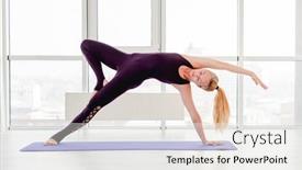  Presentation with flexible - Cool new slide set with blond-woman-with-flexible-body backdrop and a sky blue colored foreground