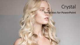  Presentation with beautiful young woman getting face - Colorful PPT theme enhanced with blond woman with long wavy backdrop and a coral colored foreground