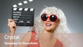  Presentation with board of director - Audience pleasing theme consisting of blond woman with movie board backdrop and a coral colored foreground